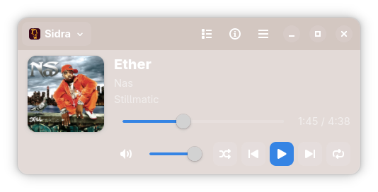 MPRIS MiniPlayer showing album art, track information, playback progress and media controls